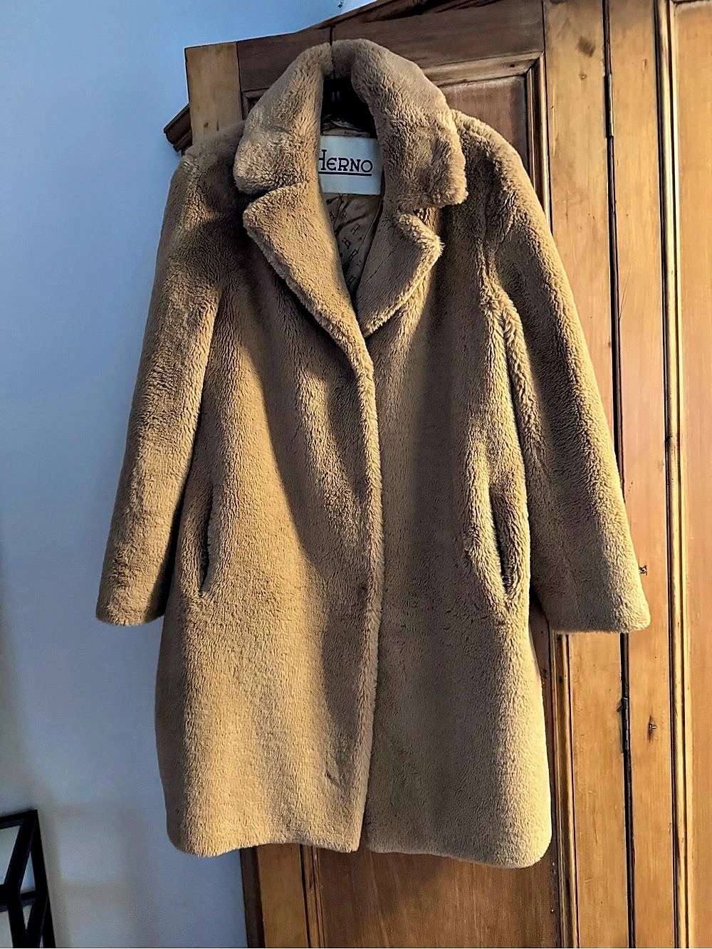 HERNO Faux Fur Teddy Coat in Brown